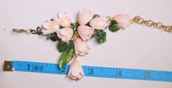 SOLD! 6446 Baroque Hand Painted Magnolia Flower Adjustable Bracelet - Image 5
