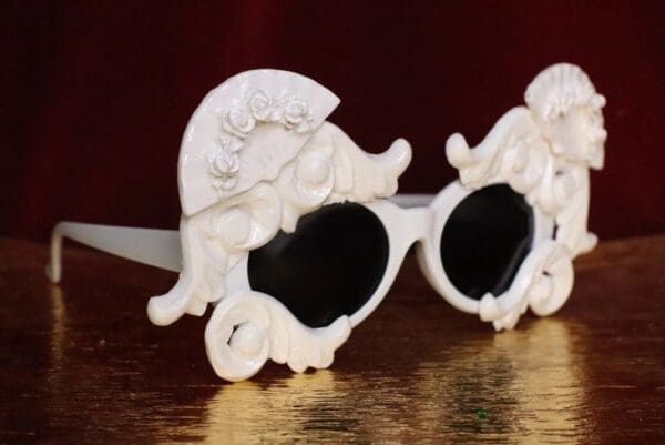 SOLD! 6480 Baroque White Curves Fan Embellished Sunglasses - Image 2