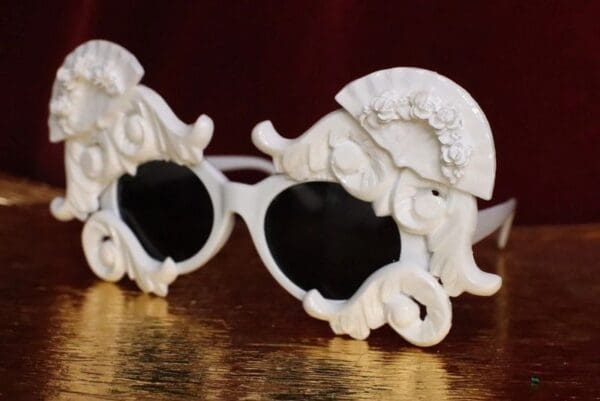 SOLD! 6480 Baroque White Curves Fan Embellished Sunglasses - Image 3