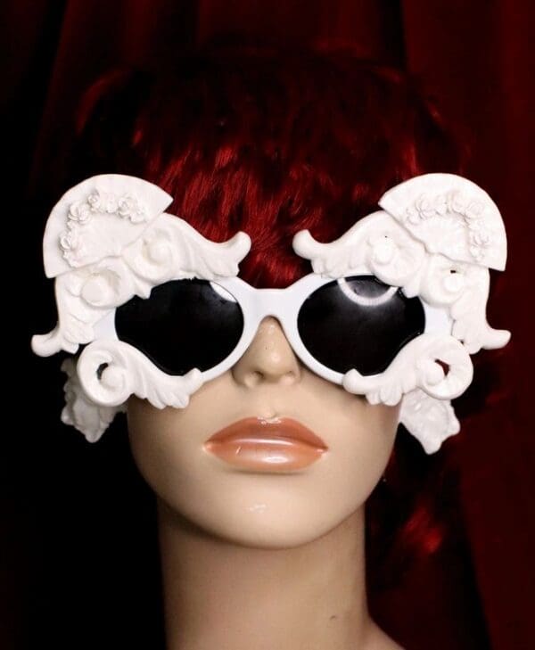 SOLD! 6480 Baroque White Curves Fan Embellished Sunglasses - Image 7