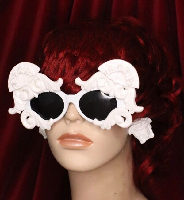 SOLD! 6480 Baroque White Curves Fan Embellished Sunglasses - Image 8