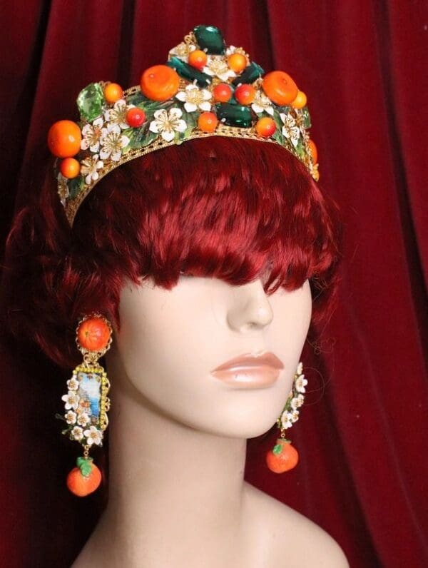SOLD! 6490 Baroque Palermo Orange Fruit Cameo Massive Studs Earrings - Image 4