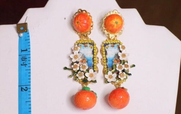 SOLD! 6490 Baroque Palermo Orange Fruit Cameo Massive Studs Earrings - Image 9