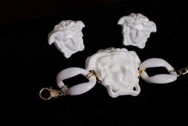 SOLD! 6491 Baroque White Architect Head Studs Earrings - Image 5