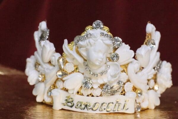 SOLD! 6320 Barocchi White Chubby Cherubs Rhinestones Crown - Image 8