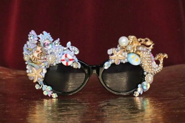 SOLD! 6524 Baroque Mermaid Nautical Coral reef Embellished Sunglasses - Image 4