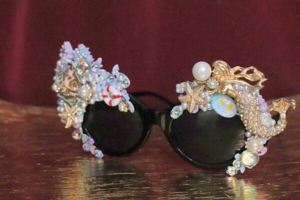 SOLD! 6524 Baroque Mermaid Nautical Coral reef Embellished Sunglasses - Image 3