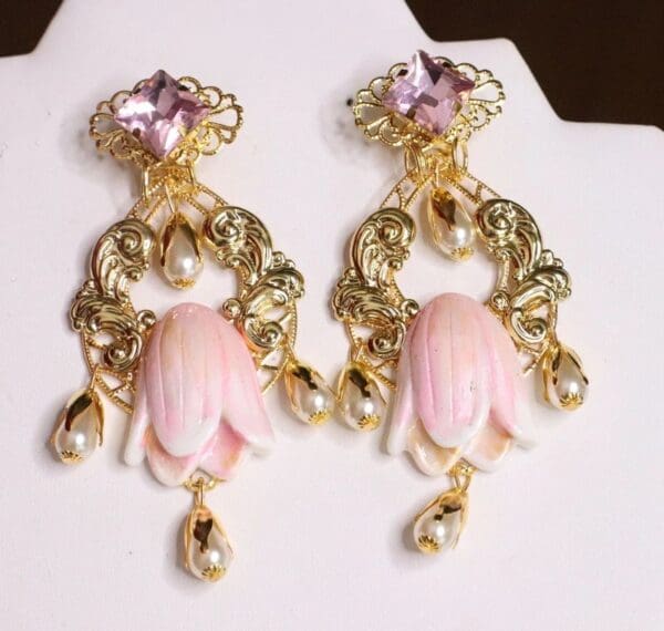 SOLD! 6526 Baroque Magnolia Gold Embellished Massive Studs Earrings - Image 7