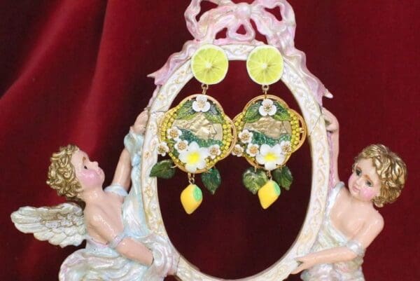 SOLD! 6527 Baroque Runway Lemon Flower Roman Coin Studs Earrings - Image 6
