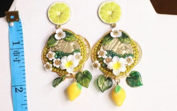SOLD! 6527 Baroque Runway Lemon Flower Roman Coin Studs Earrings - Image 7