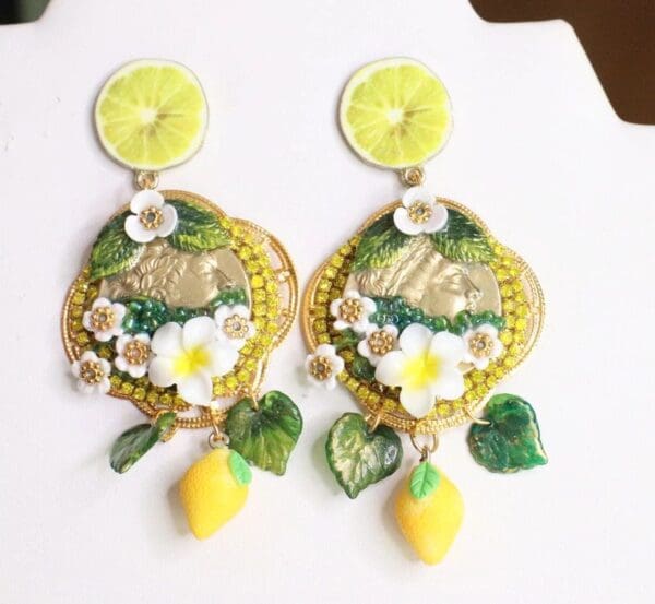 SOLD! 6527 Baroque Runway Lemon Flower Roman Coin Studs Earrings