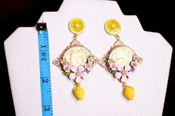 SOLD! 6530 Baroque Runway Lemon Flower Blossom Roman Coin Studs Earrings - Image 5