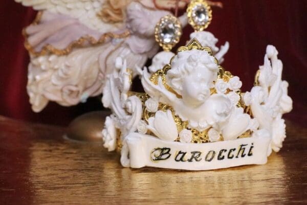 SOLD! 6533 Barocchi White Chubby Cherubs Doves Rhinestones Crown - Image 6