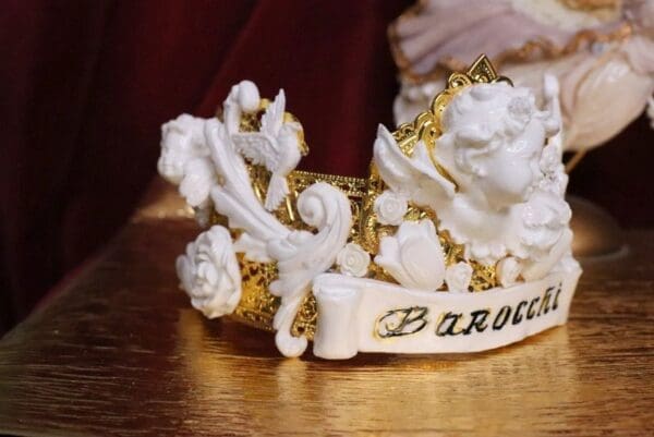 SOLD! 6533 Barocchi White Chubby Cherubs Doves Rhinestones Crown - Image 7