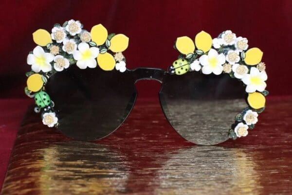 SOLD! 6565 Baroque Sicilian Lemon Fruit Green Length Embellished Sunglasses - Image 2