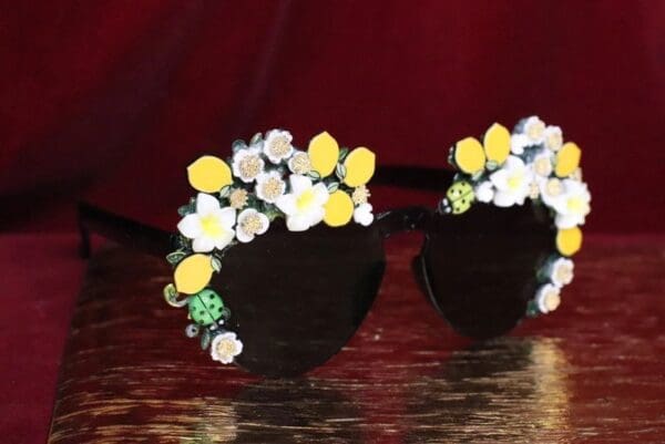 SOLD! 6565 Baroque Sicilian Lemon Fruit Green Length Embellished Sunglasses - Image 3