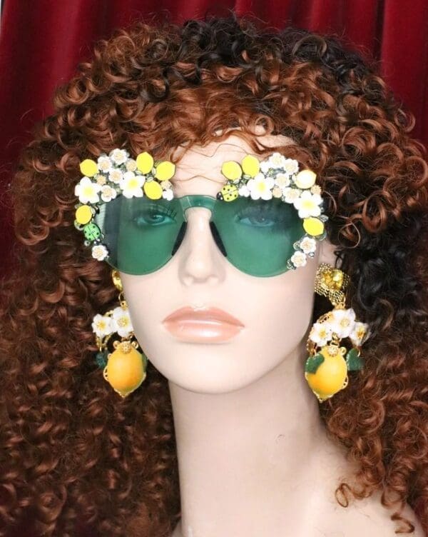 SOLD! 6565 Baroque Sicilian Lemon Fruit Green Length Embellished Sunglasses