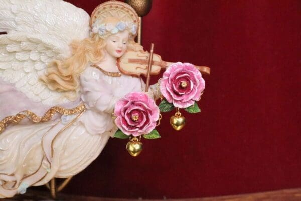 SOLD! 6566 Baroque Sicilian Hand Painted Rose Heart Studs Earrings - Image 4