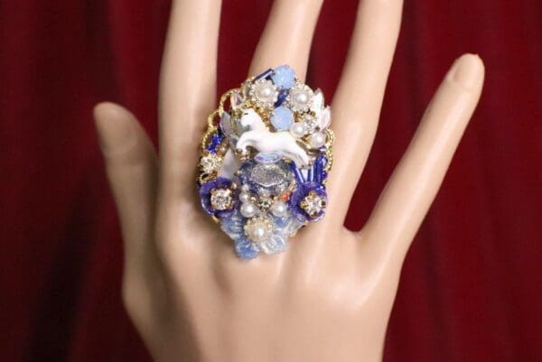SOLD! 6573 Genuine Huge Agate Unicorn Cocktail Adjustable Ring - Image 2