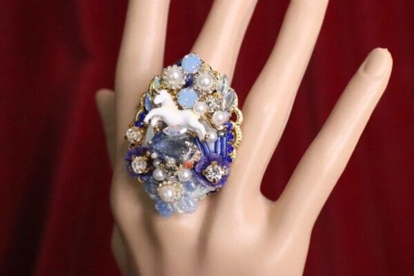 SOLD! 6573 Genuine Huge Agate Unicorn Cocktail Adjustable Ring - Image 3
