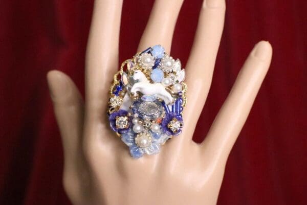 SOLD! 6573 Genuine Huge Agate Unicorn Cocktail Adjustable Ring - Image 4