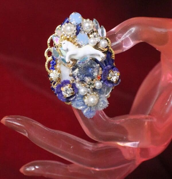 SOLD! 6573 Genuine Huge Agate Unicorn Cocktail Adjustable Ring