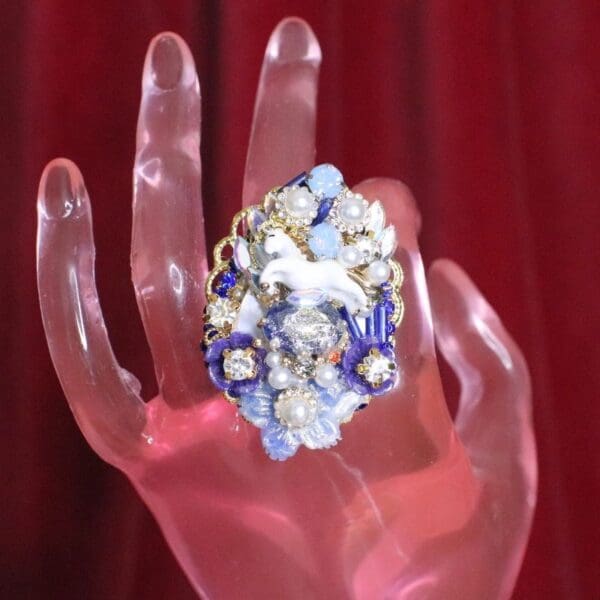 SOLD! 6573 Genuine Huge Agate Unicorn Cocktail Adjustable Ring - Image 5