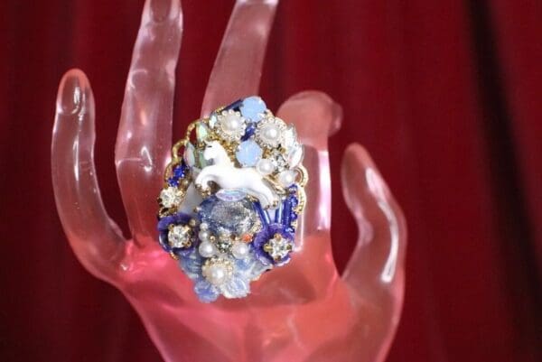 SOLD! 6573 Genuine Huge Agate Unicorn Cocktail Adjustable Ring - Image 7