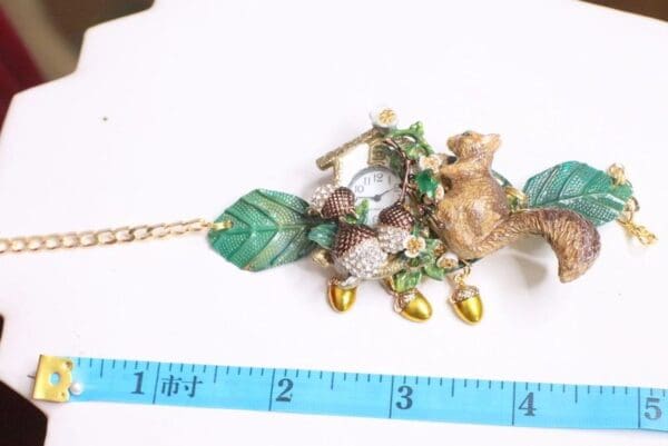 SOLD! 6574 Baroque Oak Clock Squirrel Hand Painted Adjustable Bracelet - Image 7