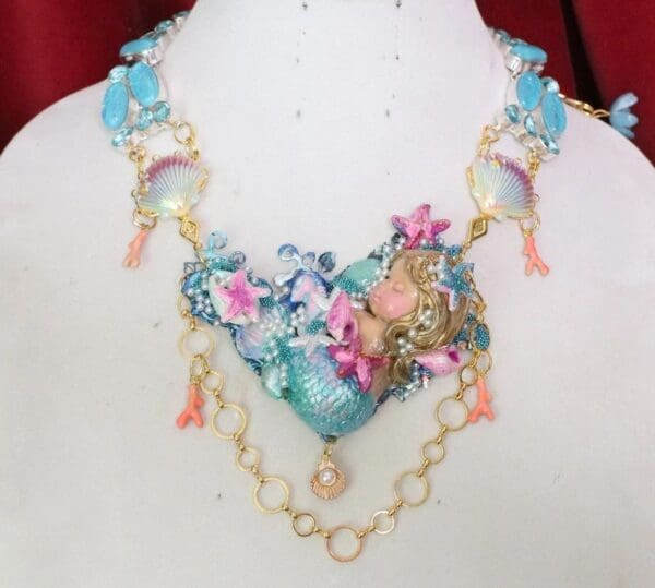SOLD! 6576 Art Jewelry 3D Effect Vivid Sleeping Mermaid Genuine Triplet Opal Necklace - Image 2