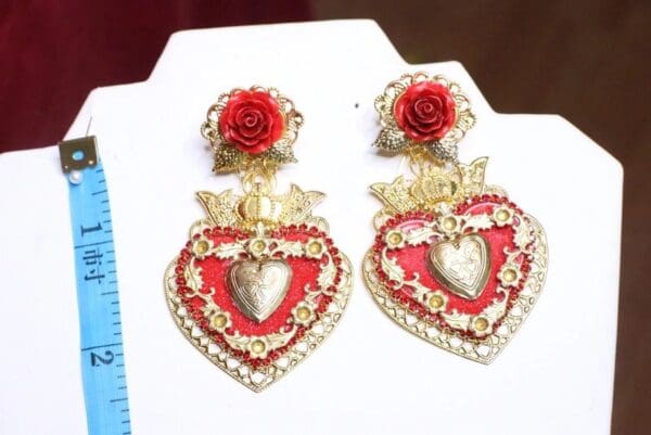 SOLD! 6596 Baroque Massive Sacred Heart Runway Rose Studs Earrings - Image 8