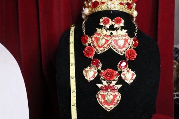 SOLD! 6597 Baroque Sacred Hearts Roses Massive Necklace - Image 3