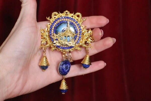 SOLD! 6599 Genuine Agate Asian Japanese Minka Dragons Massive Brooch - Image 3