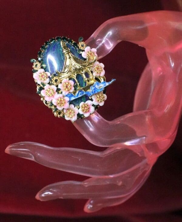 SOLD! 6601 Genuine Huge Cal silica Japanese House Minka Cherry Blossom Cocktail Adjustable Ring - Image 2