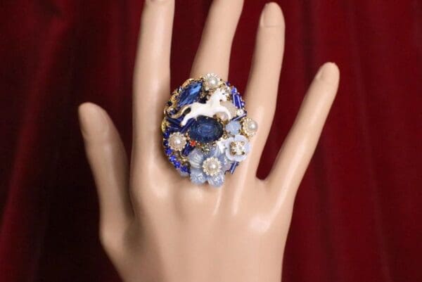 SOLD! 6604 Genuine Huge AgateUnicorn Cocktail Adjustable Ring - Image 2