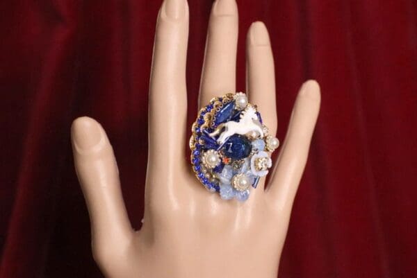 SOLD! 6604 Genuine Huge AgateUnicorn Cocktail Adjustable Ring - Image 3