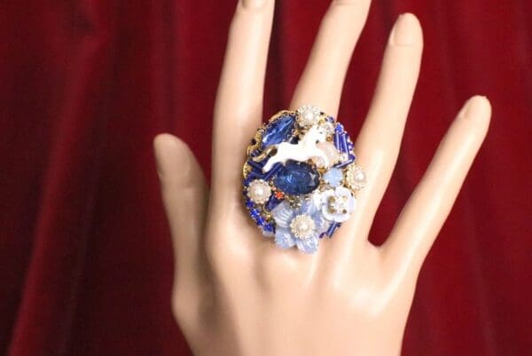 SOLD! 6604 Genuine Huge AgateUnicorn Cocktail Adjustable Ring - Image 4