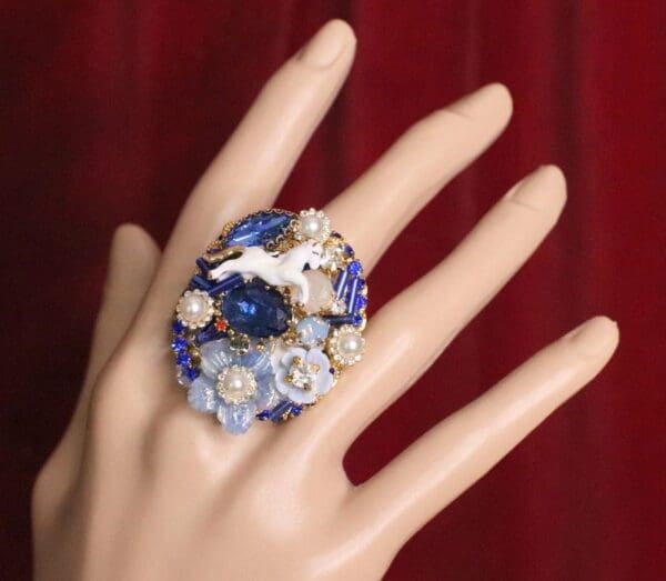 SOLD! 6604 Genuine Huge AgateUnicorn Cocktail Adjustable Ring - Image 5