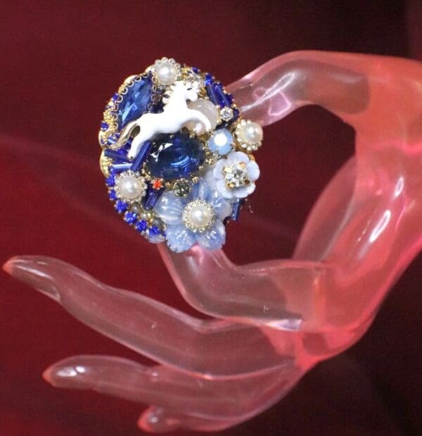 SOLD! 6604 Genuine Huge AgateUnicorn Cocktail Adjustable Ring