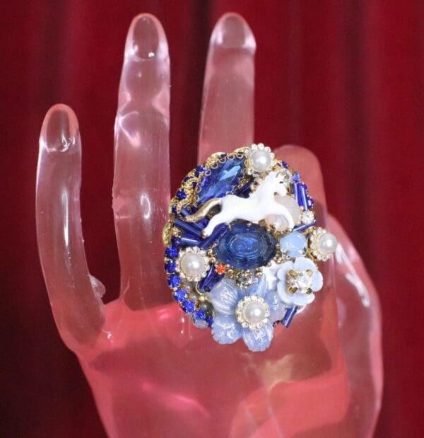 SOLD! 6604 Genuine Huge AgateUnicorn Cocktail Adjustable Ring - Image 6