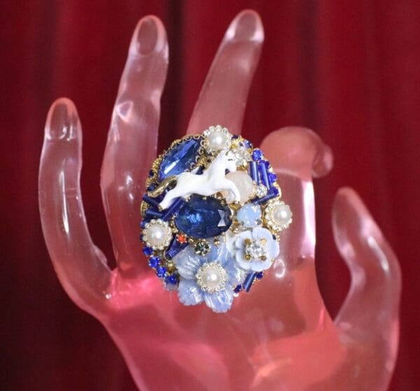 SOLD! 6604 Genuine Huge AgateUnicorn Cocktail Adjustable Ring - Image 7