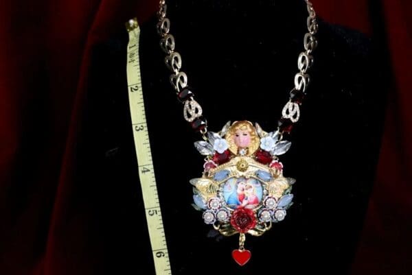 SOLD! 6632 Madonna And a Child Cherub Hand Painted Massive Pendant Necklace - Image 3
