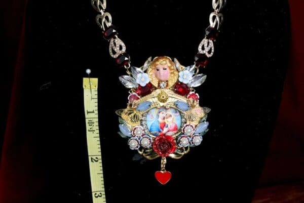 SOLD! 6632 Madonna And a Child Cherub Hand Painted Massive Pendant Necklace - Image 4