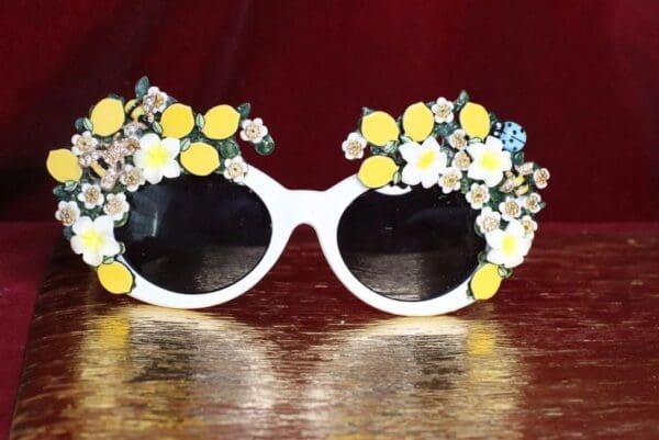 SOLD! 6635 Baroque Sicilian Lemon Fruit White Length Embellished Sunglasses