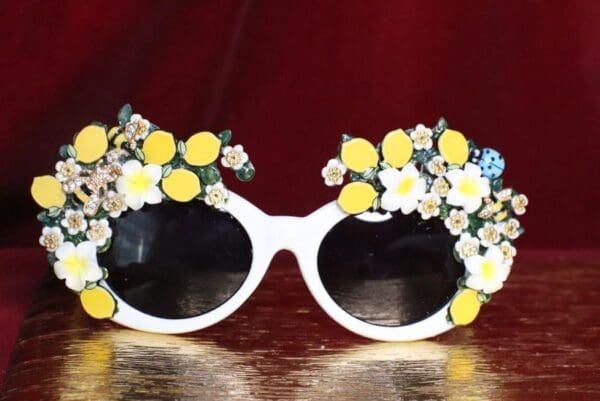 SOLD! 6635 Baroque Sicilian Lemon Fruit White Length Embellished Sunglasses - Image 2