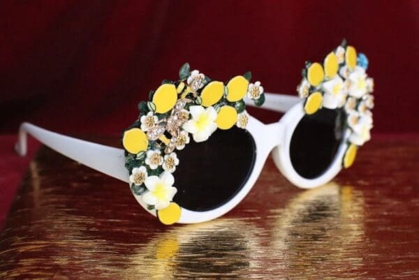SOLD! 6635 Baroque Sicilian Lemon Fruit White Length Embellished Sunglasses - Image 3