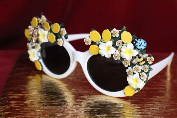 SOLD! 6635 Baroque Sicilian Lemon Fruit White Length Embellished Sunglasses - Image 4