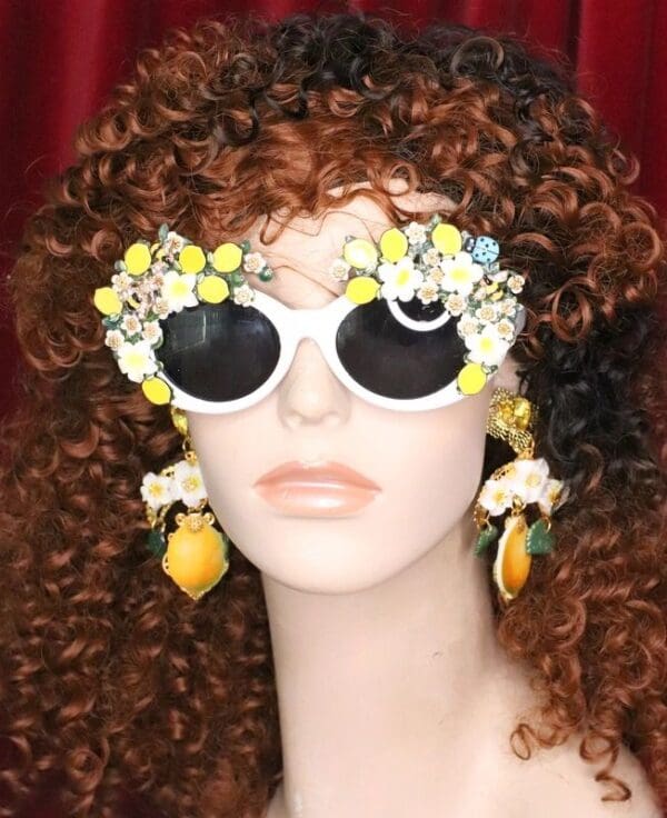 SOLD! 6635 Baroque Sicilian Lemon Fruit White Length Embellished Sunglasses - Image 6