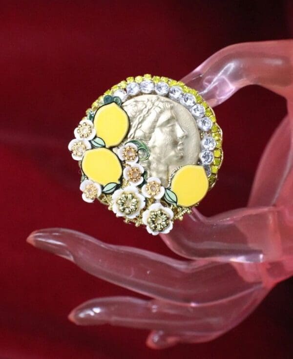 SOLD! 6636 Roman Coin Sicilian Lemon Cocktail Adjustable Ring