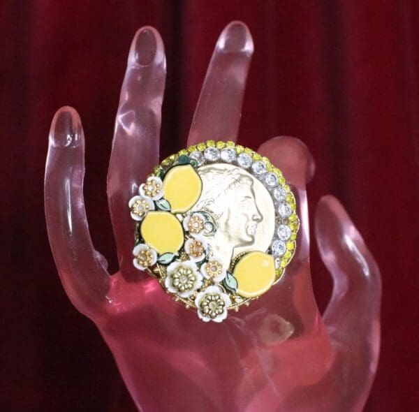 SOLD! 6636 Roman Coin Sicilian Lemon Cocktail Adjustable Ring - Image 3